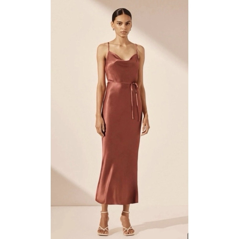 Shona Joy La Lune Bias Cowl Midi Dress - Terracotta - Size US 4/Aus 8